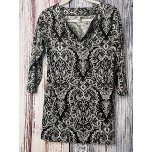 Dress Barn Black and White Sequined Pull Over 3/4 Sleeve Small